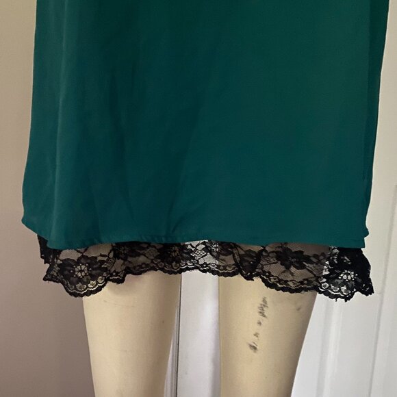 FOREVER 21 Teal Green Black lace trim Spaghetti strap MINI Dress *SMALL* - Picture 2 of 5